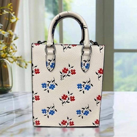 Coach Cream Mini Bag with Red and Blue Floral Design - Picture 2 of 7